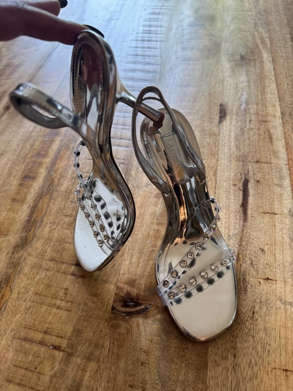 LARROUDE Annie heeled Sandals Silver Specchio Swarovski Crystals HEEL size 5 NEW